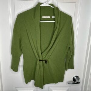 Neiman Marcus 100% Cashmere Sweater with Shawl Collar Toggle Closure in Green S